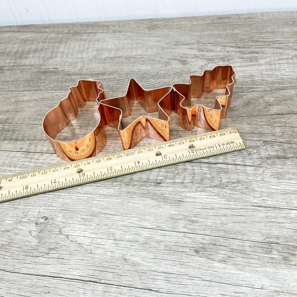 Vintage Style Copper Metal Cookie Cutters Set of 3 Star Snowman Christmas Tree
